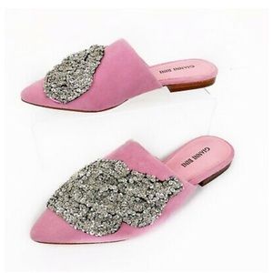 Gianni Bini leather / felt embellished mules